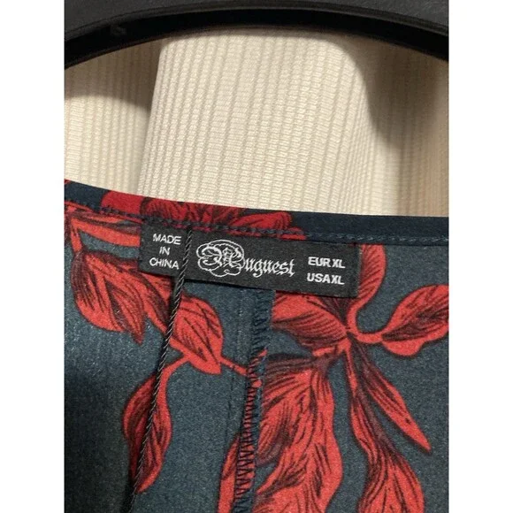 Huguest Mini Dress Womens Sz XL Blue Red Floral Ruffles short sleeve NEW - Picture 4 of 14